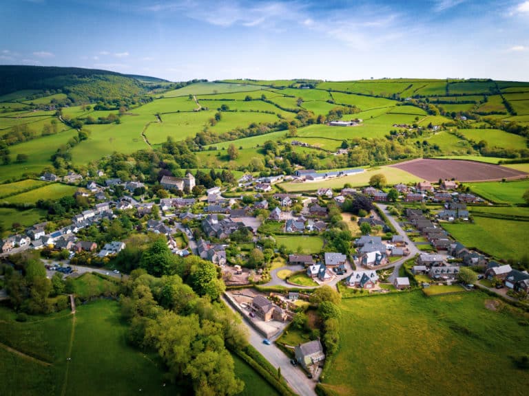 Aerial image of a village in the countryside